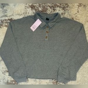 Wild Fable Cropped Polo Shirt Heather Grey